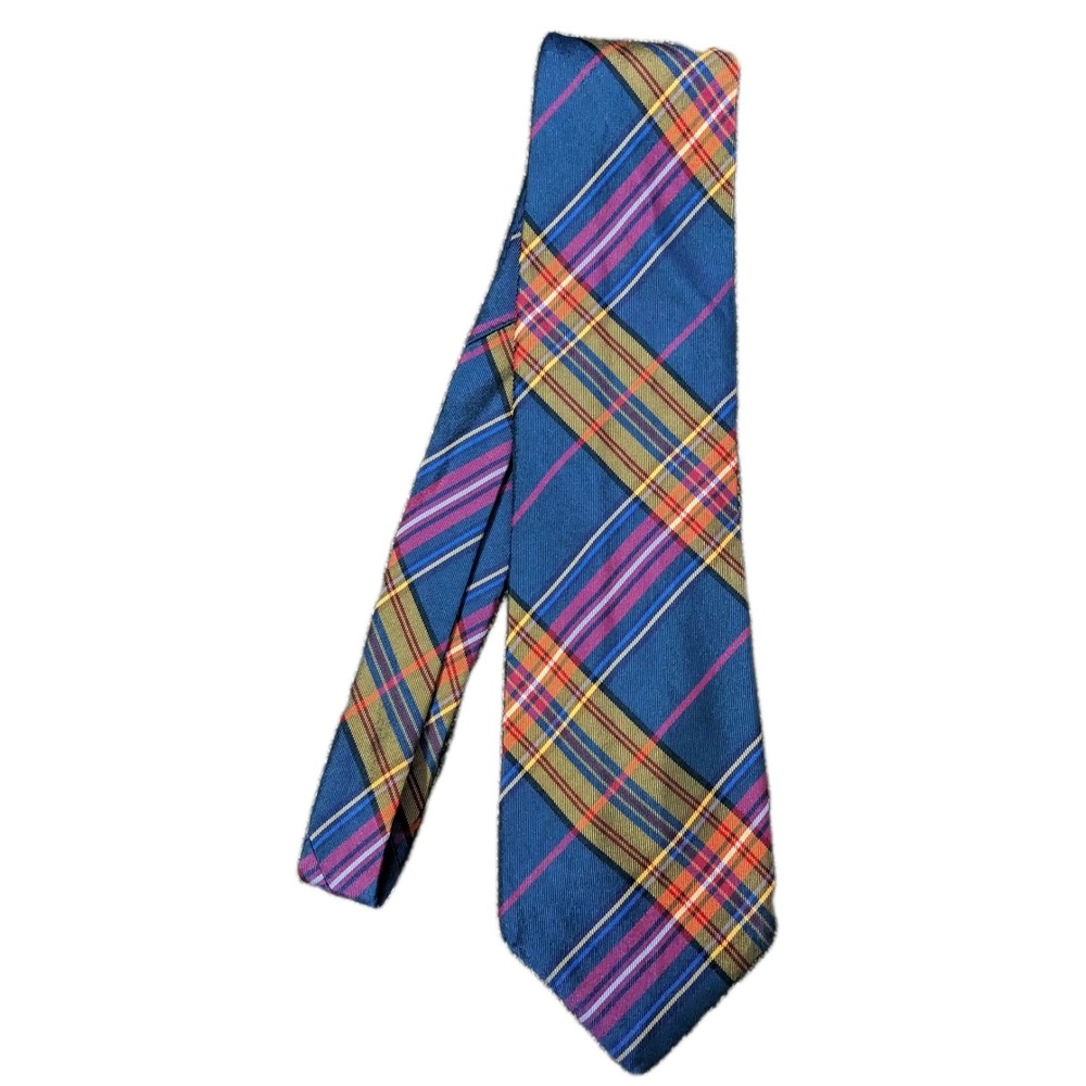 Silk Tie PAUL STUART Men's 100% Italian Wide Plaid Handmade Necktie‎ Vintage